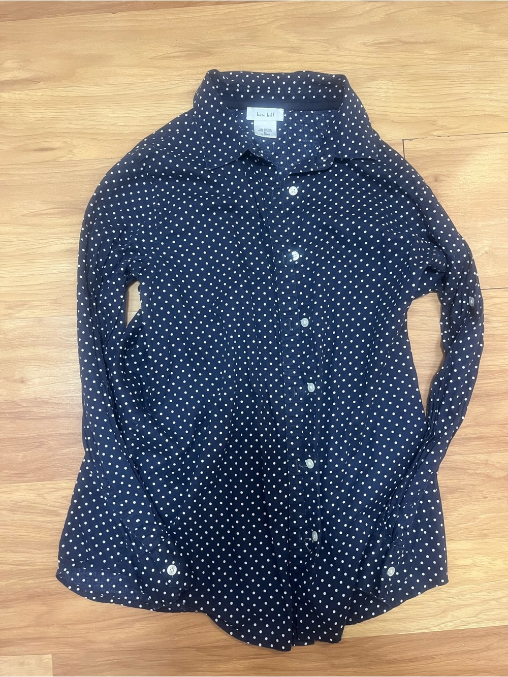 Kate Hill Navy Polka Dot Women's Button Down Size Medium
